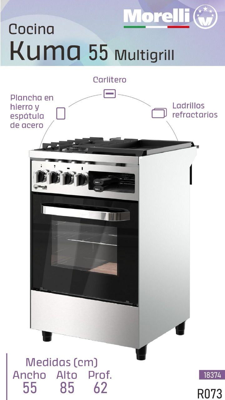 COCINA MORELLI KUMA 55 MULTIGRILL VIDRIO