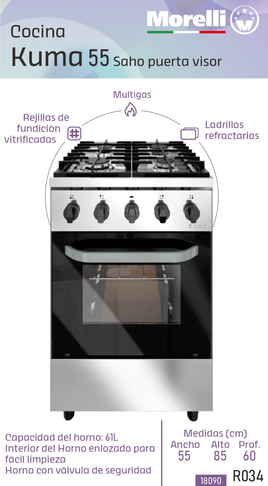 COCINA MORELLI KUMA 55 VIDRIO