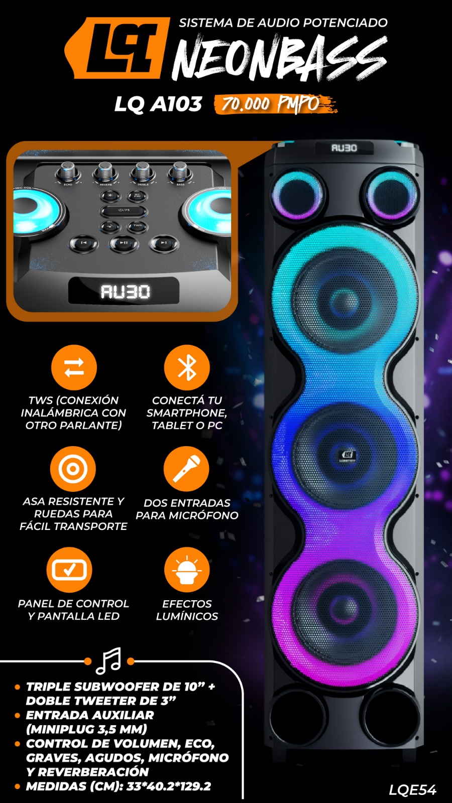 PARLANTE LUSQTOFF NEON BASS 10