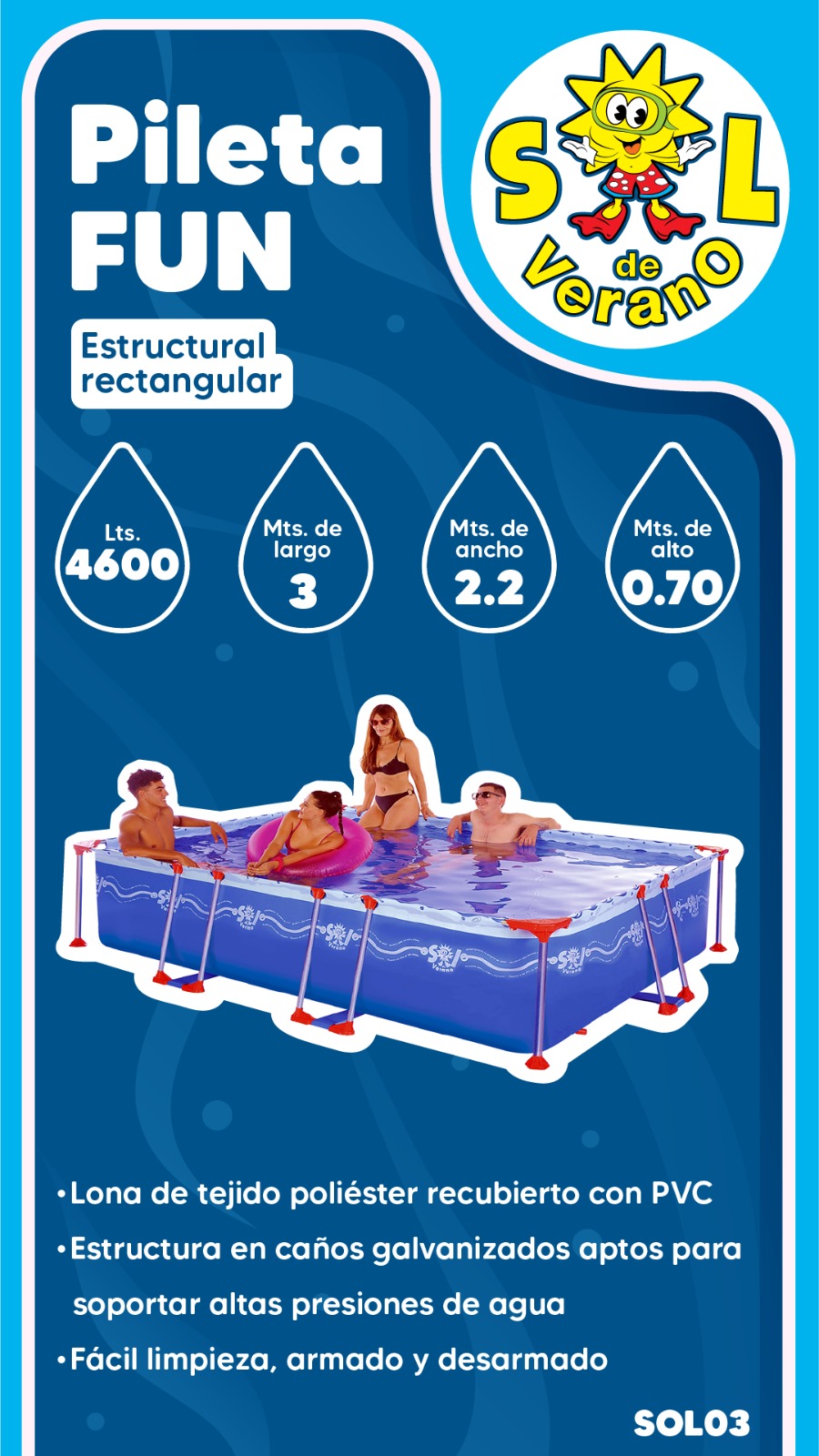 PILETA RECTANGULAR SOL DE VERANO 4620L
