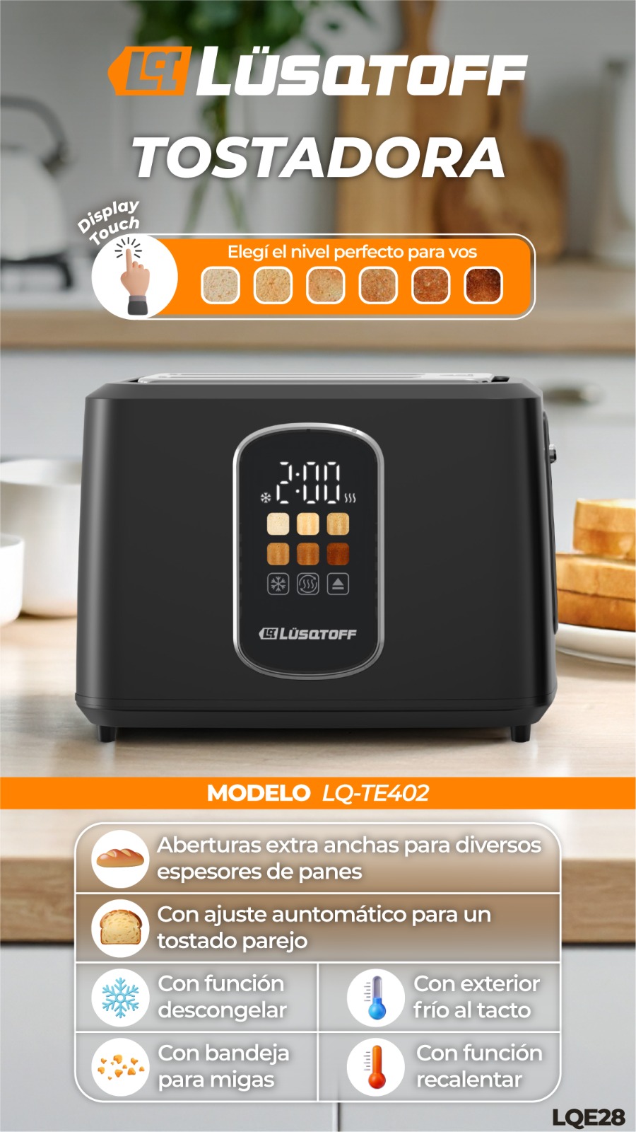 TOSTADORA CON DISPLAY DIGITAL LUSQTOFF NEGRA