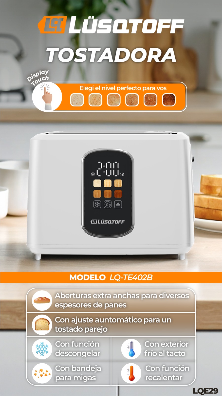 TOSTADORA CON DISPLAY DIGITAL LUSQTOFF BLANCA