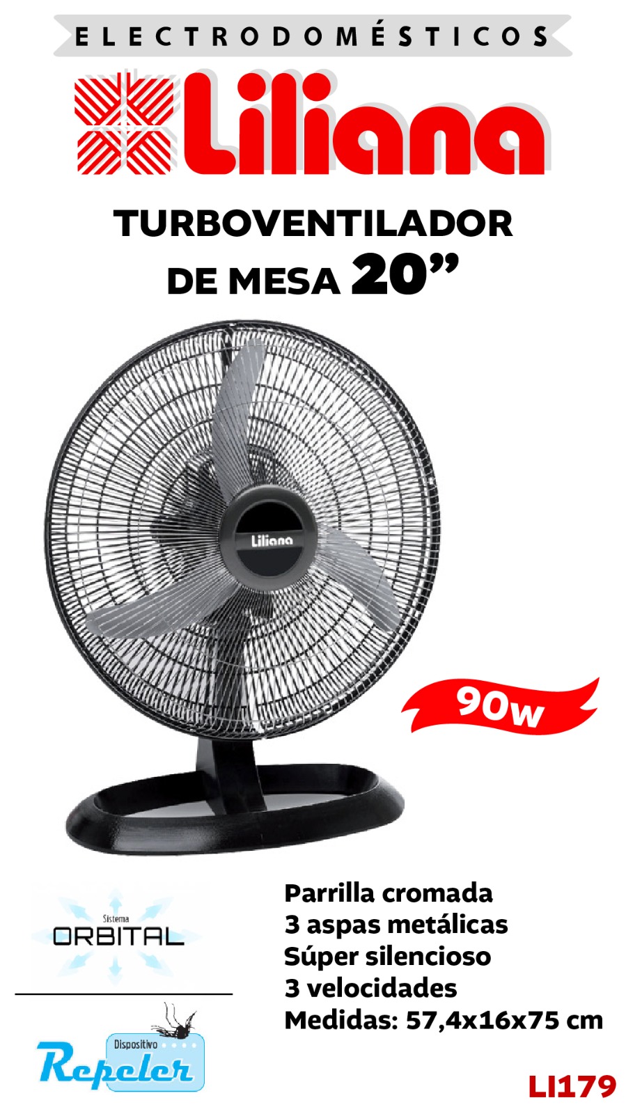 VENTILADOR LILIANA TURBO ORBITAL 20" ASPAS MET