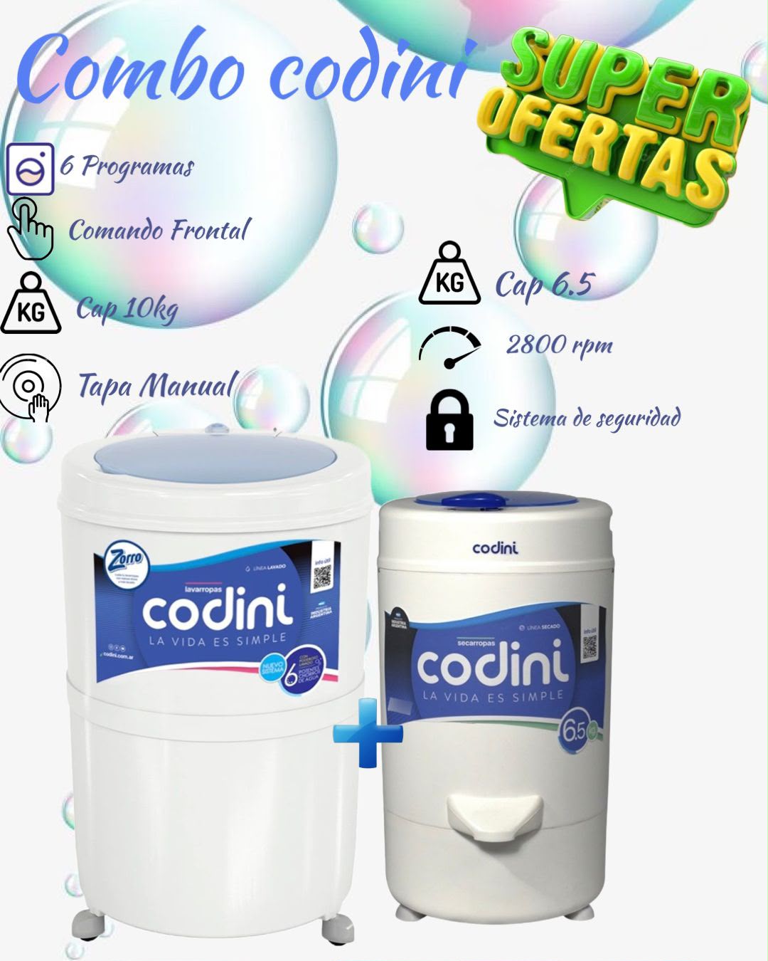 COMBO LAVARROPAS Y SECARROPAS CODINI